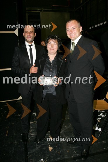 Tomaž Pandur, režiser, Dragica Petrovič, režiserka in producentka in Franc Kangler, župan MariboraTesla Electric Company, predstava Pandur Theaters v SNG Maribor