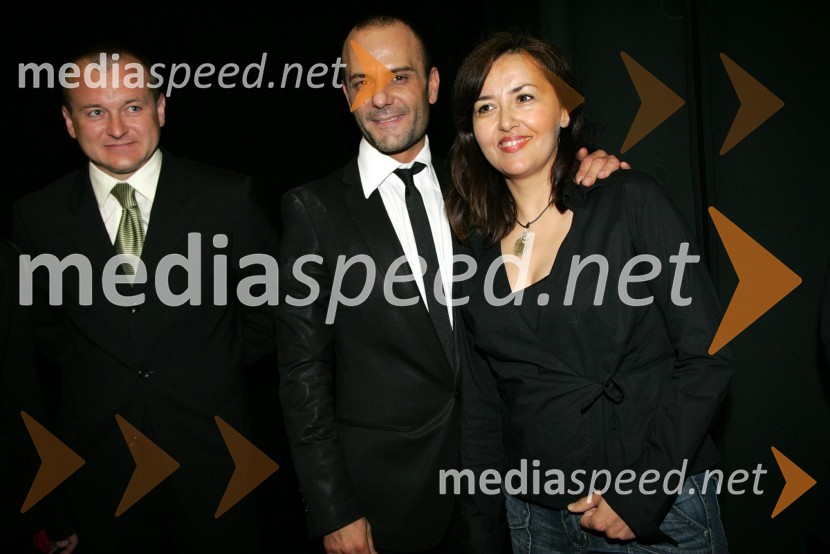 Franc Kangler, župan Maribora, Tomaž Pandur, režiser in Ksenja Mišič, igralkaTesla Electric Company, predstava Pandur Theaters v SNG Maribor