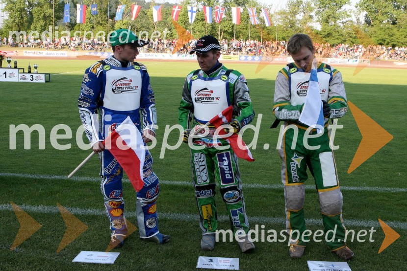 Rune Holta (Poljska), Jesper B. Jensen (Danska) in  Joonas Kylmakörpi (Finska)SPEEDWAY SUPER POKAL SAX 2007