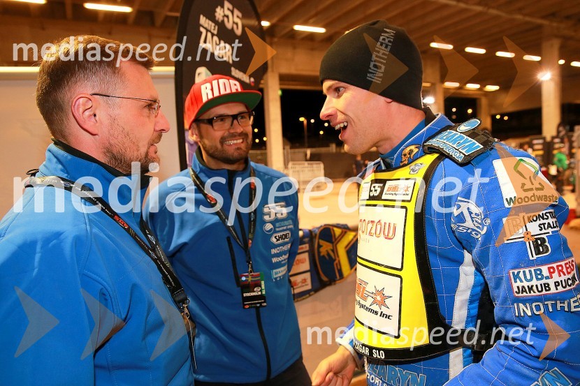  Krzysztof Kozaryn;  Lukasz Pawlikowski , vodja ekipe Žagar Racing Team;  Matej Žagar, speedwayist (Slovenija)Žagar peti na VN Skandinavije v Stockholmu