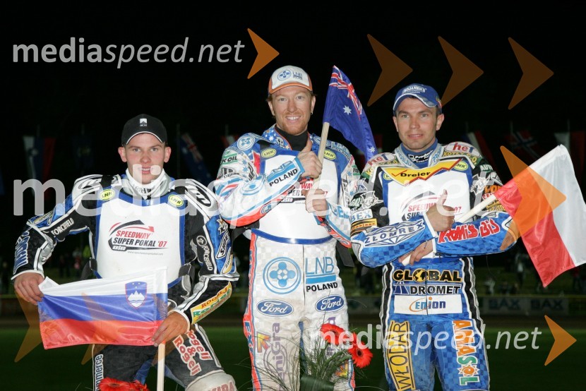 Matej Žagar (Slovenija), Jason Crump (Avstralija) in ...SPEEDWAY SUPER POKAL SAX 2007