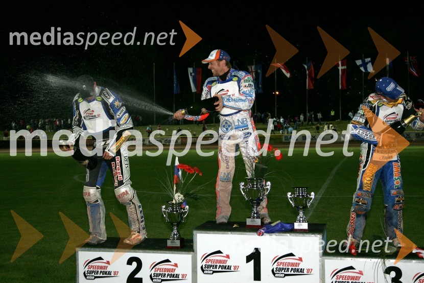 Matej Žagar (Slovenija), Jason Crump (Avstralija) in ...SPEEDWAY SUPER POKAL SAX 2007