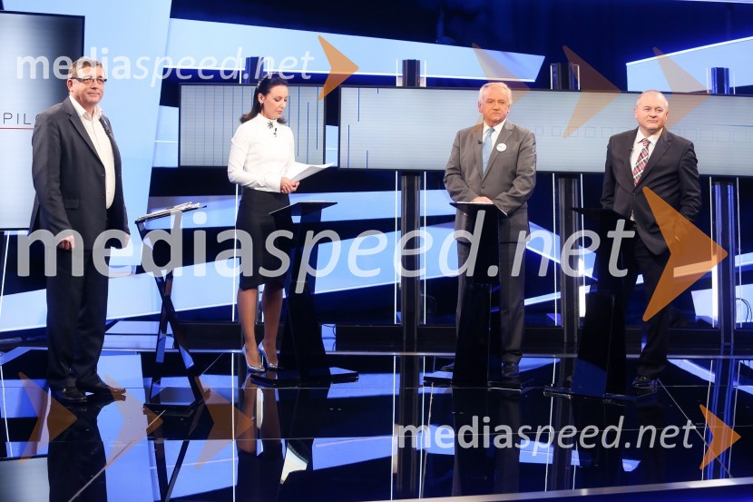 dr. Andrej Fištravec, župan, Mestna občina Maribor;  Maja Sodja, tv voditeljica;  Anton Kranjc,  kandidat za župana MOM;  Franc  Kangler, nekdanji župan Mestne občine Maribor, kandidat za župana MOMPredvolilno soočenje županskih kandidatov na POP TV