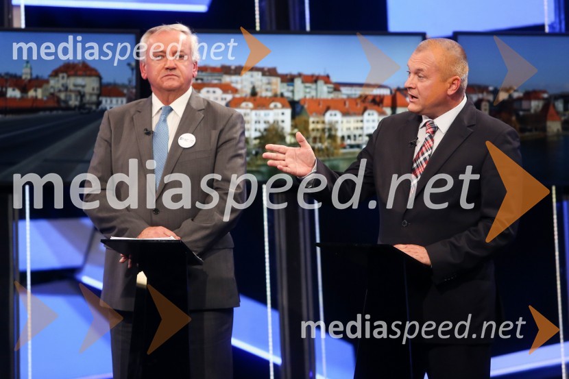  Anton Kranjc,  kandidat za župana MOM;  Franc  Kangler, nekdanji župan Mestne občine Maribor, kandidat za župana MOMPredvolilno soočenje županskih kandidatov na POP TV