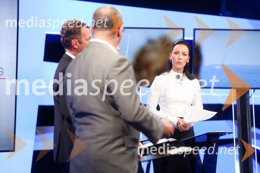  Boris Popovič, župan Kopra;  Sebastjan Jeretič, kandidat za piranskega župana;  Maja Sodja, tv voditeljicaPredvolilno soočenje županskih kandidatov na POP TV