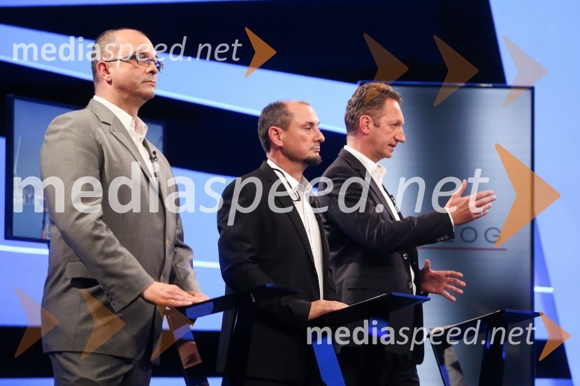  Sebastjan Jeretič, kandidat za piranskega župana;  Gašpar Gašpar  Mišič, bivši predsednik uprave Luka Koper;  Boris Popovič, župan KopraPredvolilno soočenje županskih kandidatov na POP TV