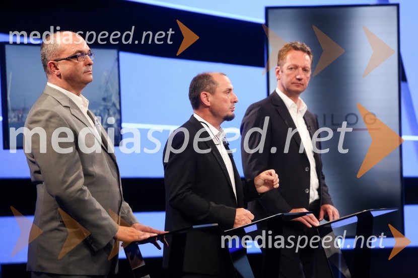  Sebastjan Jeretič, kandidat za piranskega župana;  Gašpar Gašpar  Mišič, bivši predsednik uprave Luka Koper;  Boris Popovič, župan KopraPredvolilno soočenje županskih kandidatov na POP TV