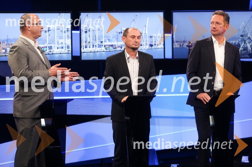  Sebastjan Jeretič, kandidat za piranskega župana;  Gašpar Gašpar  Mišič, bivši predsednik uprave Luka Koper;  Boris Popovič, župan KopraPredvolilno soočenje županskih kandidatov na POP TV