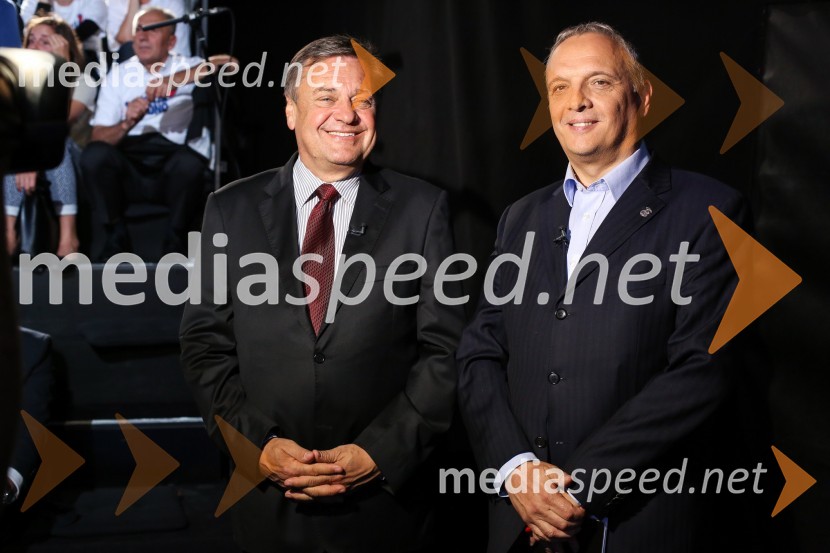  Zoran Janković, župan MOL, predsednik PS;  Damjan Damjanovič, direktor Slovenske filharmonije Predvolilno soočenje županskih kandidatov na POP TV