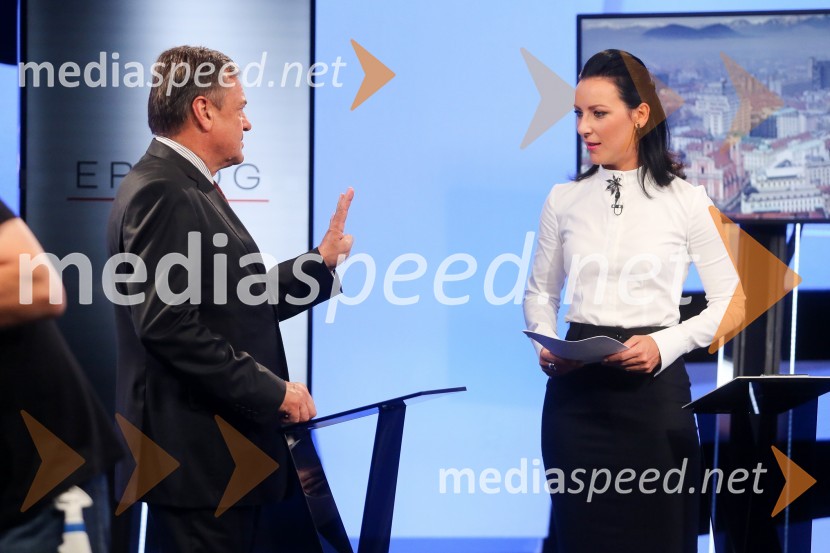  Zoran Janković, župan MOL, predsednik PS;  Maja Sodja, tv voditeljicaPredvolilno soočenje županskih kandidatov na POP TV