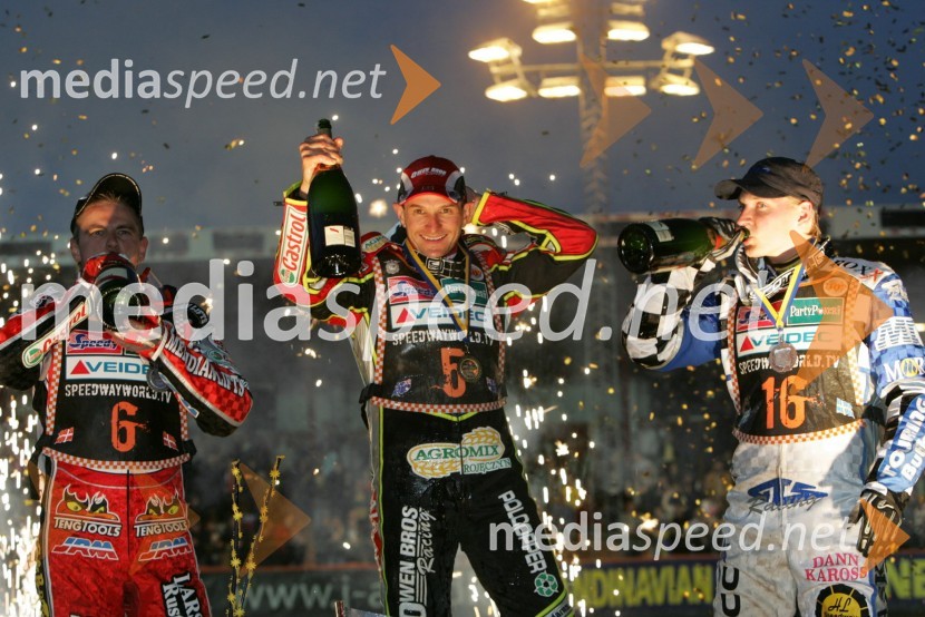 Hans Andersen (Danska), Leigh Adams (Avstralija) in Fredrik Lindgren (Švedska)SPEEDWAY GRAND PRIX, VN Švedske 2007