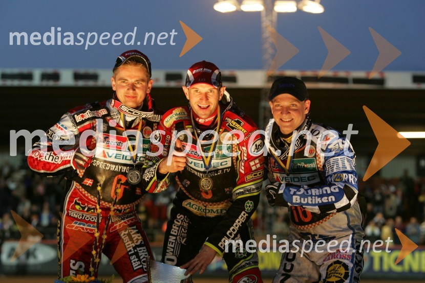 Hans Andersen (Danska), Leigh Adams (Avstralija) in Fredrik Lindgren (Švedska)SPEEDWAY GRAND PRIX, VN Švedske 2007