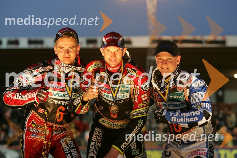 Hans Andersen (Danska), Leigh Adams (Avstralija) in Fredrik Lindgren (Švedska)SPEEDWAY GRAND PRIX, VN Švedske 2007