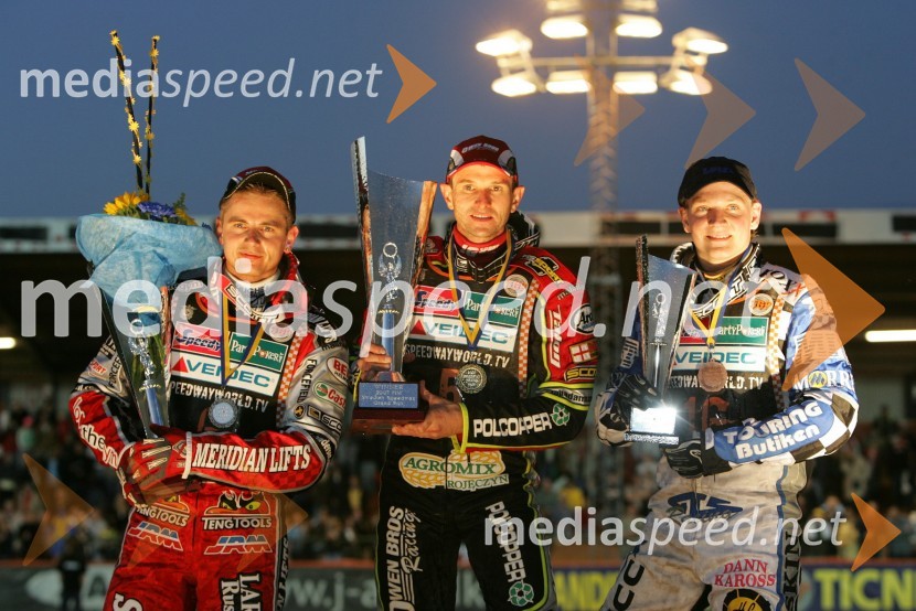 Hans Andersen (Danska), Leigh Adams (Avstralija) in Fredrik Lindgren (Švedska)SPEEDWAY GRAND PRIX, VN Švedske 2007