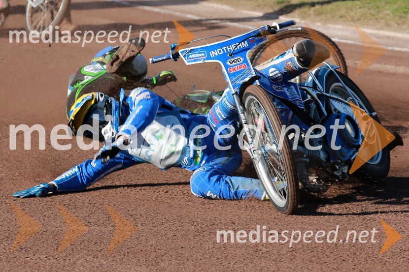  Matej Žagar, speedwayist (Slovenija);  Žiga Kovačič, AMD KrškoSpeedway, padec Žagarja in Kovačiča na finalu DP