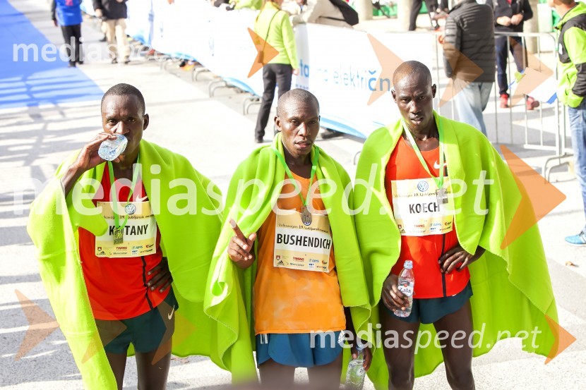 Elijah Keitany, maratonec (2. mesto, 42 km, moški);  Ishimael Bushendich, maratonec (1. mesto, 42 km, moški);  Edwin Kibet Koech, maratonec (3. mesto, 42 km, moški)Volkswagen 19. Ljubljanski maraton 2014