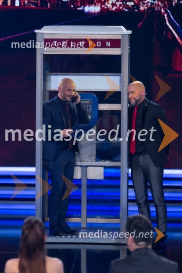  Branko Čakarmiš,  programski direktor Pro Plusa;  Peter Poles, voditeljSlovenija ima talent 2014, prva polfinalna oddaja