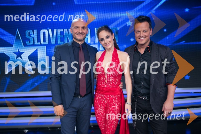  Branko Čakarmiš,  programski direktor Pro Plusa;  Ana Klašnja, balerina;  Rok Golob, glasbenikSlovenija ima talent 2014, prva polfinalna oddaja