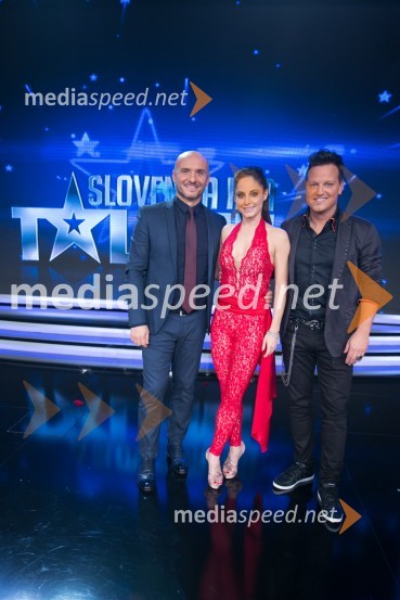  Branko Čakarmiš,  programski direktor Pro Plusa;  Ana Klašnja, balerina;  Rok Golob, glasbenikSlovenija ima talent 2014, prva polfinalna oddaja
