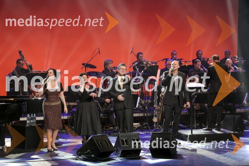  Lauren Kinhan, pevka, New York Voices;  Kim Nazarian, pevka, New York Voices;  Peter Eldrige, glasbenik, New York Voices;  Darmon Meader, glasbenik, New York VoicesNew York Voices, gala koncert vokalne skupine