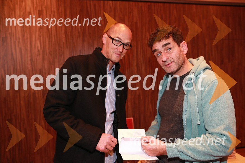  Primož Žerdin, oblikovalec knjige Moje zgodbe;  Orlando Uršič, direktor, glavni urednik Založba LiteraMoje zgodbe, predstavitev knjige Petra Čeferina