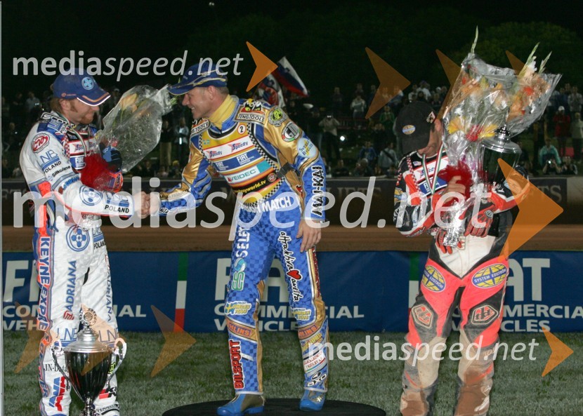 Jason Crump, Avstralija; Tony Rickardsson, Švedska in Greg Hancock, ZDASPEEDWAY, Speedway Grand Prix - VN Italije 2005 dirka