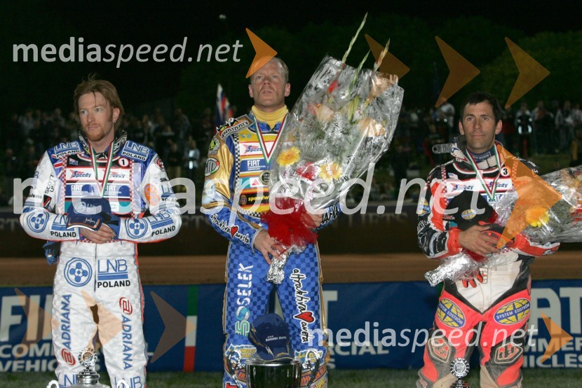 Jason Crump, Avstralija; Tony Rickardsson, Švedska in Greg Hancock, ZDASPEEDWAY, Speedway Grand Prix - VN Italije 2005 dirka