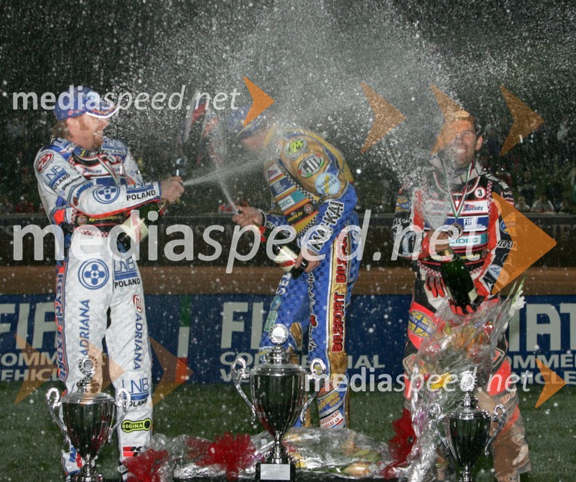 Jason Crump, Avstralija; Tony Rickardsson, Švedska in Greg Hancock, ZDASPEEDWAY, Speedway Grand Prix - VN Italije 2005 dirka