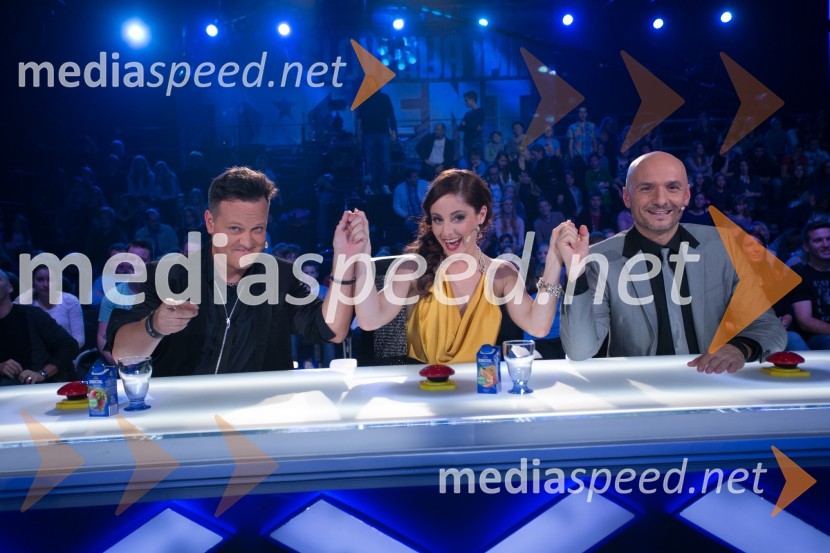  Rok Golob, glasbenik;  Ana Klašnja, balerina;  Branko Čakarmiš,  programski direktor Pro PlusaSlovenija ima talent 2014, tretja polfinalna oddaja