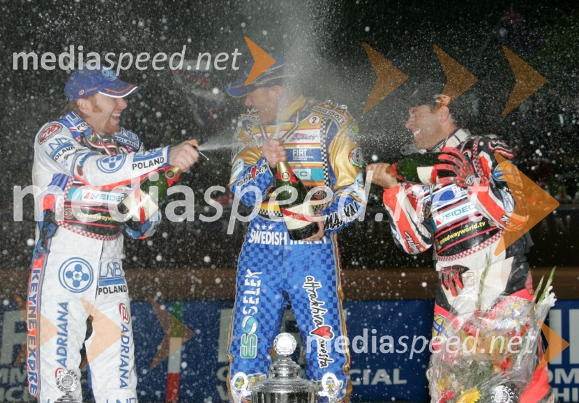 Jason Crump, Avstralija; Tony Rickardsson, Švedska in Greg Hancock, ZDASPEEDWAY, Speedway Grand Prix - VN Italije 2005 dirka