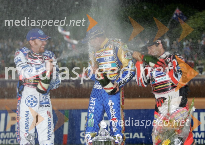 Jason Crump, Avstralija; Tony Rickardsson, Švedska in Greg Hancock, ZDASPEEDWAY, Speedway Grand Prix - VN Italije 2005 dirka
