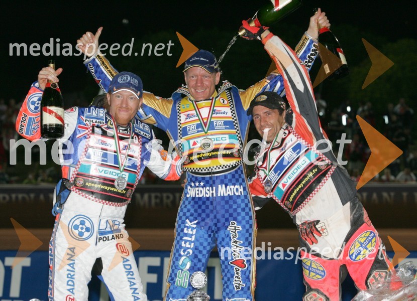 Jason Crump, Avstralija; Tony Rickardsson, Švedska in Greg Hancock, ZDASPEEDWAY, Speedway Grand Prix - VN Italije 2005 dirka