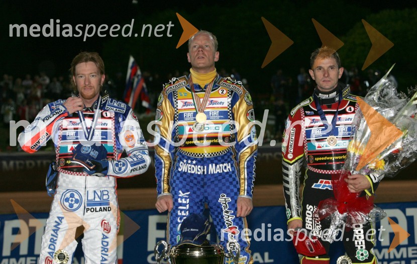 Jason Crump, Avstralija; Tony Rickardsson, Švedska in Leigh Adams, AvstralijaSPEEDWAY, Speedway Grand Prix - VN Italije 2005 dirka
