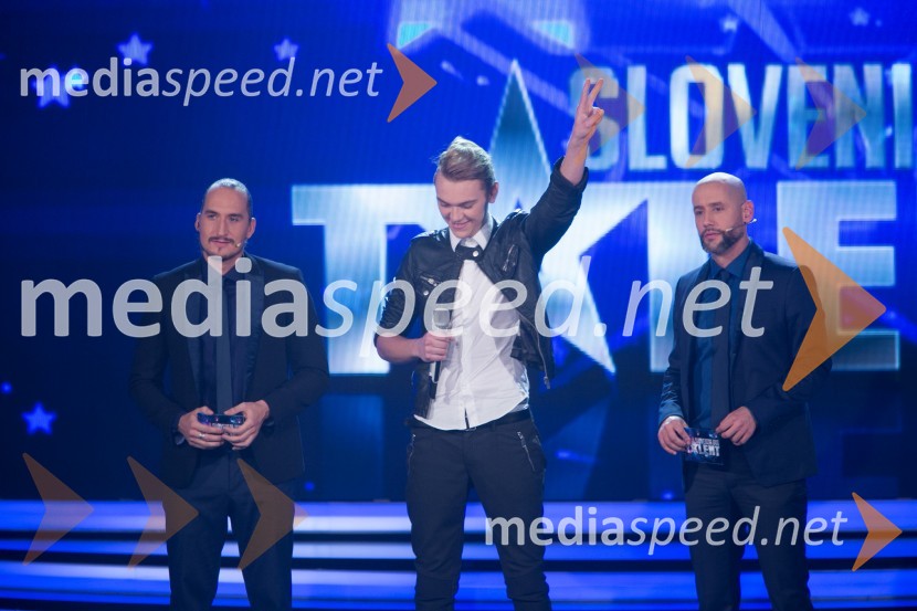  Vid  Valič, voditelj;  Matej Hribernik, Blue Man;  Peter Poles, voditeljSlovenija ima talent 2014, četrta polfinalna oddaja