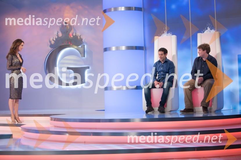  Lili Žagar, voditeljica;  Valerio Lutman, zmagovalec šova Gostilna išče šefa 2014;  Marko  Gorela, finalist šova Gostilna išče šefa 2014Valerio Lutman je zmagovalec šova Gostilna išče šefa 2014