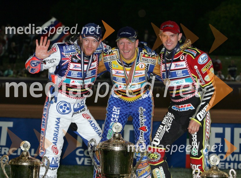 Jason Crump, Avstralija; Tony Rickardsson, Švedska in Leigh Adams, AvstralijaSPEEDWAY, Speedway Grand Prix - VN Italije 2005 dirka