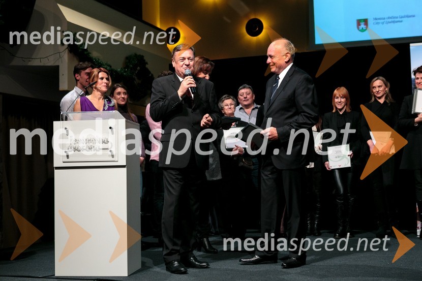  Zoran Janković, župan MOL, predsednik PS;  Milan Robežnik, lastnik restavracije Pri ŽabarjuLjubljanska kakovost 2015, podelitev priznanj