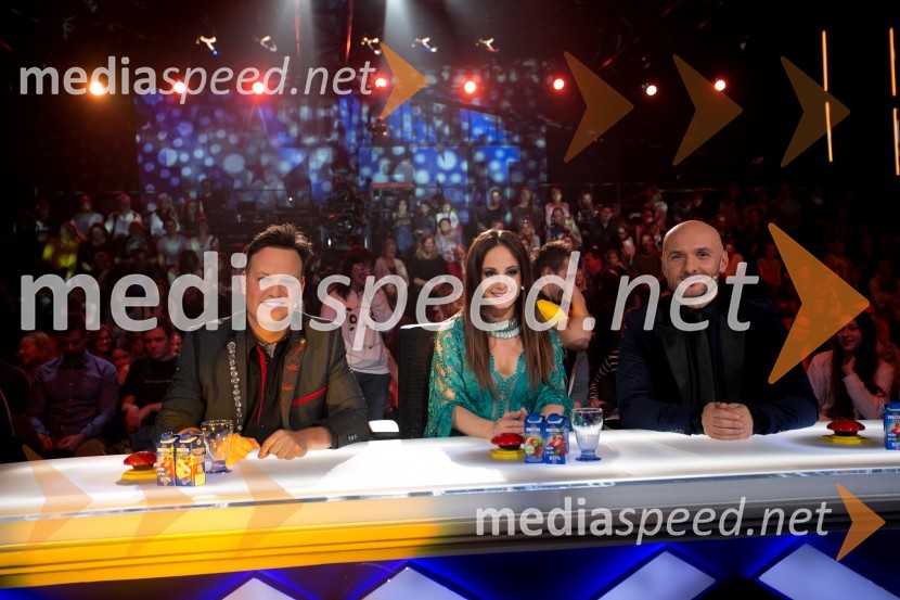  Rok Golob, glasbenik;  Ana Klašnja, balerina;  Branko Čakarmiš,  programski direktor Pro PlusaSlovenija ima talent 2014, peta polfinalna oddaja