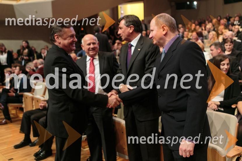  Zoran Janković, župan MOL, predsednik PS;  Janez 	 Kocijančič, predsednik OKS ;  Borut Pahor, predsednik Republike Slovenije;  Jože Zidar, predsednik Društva športnih novinarjev Slovenije Športnik leta 2014
