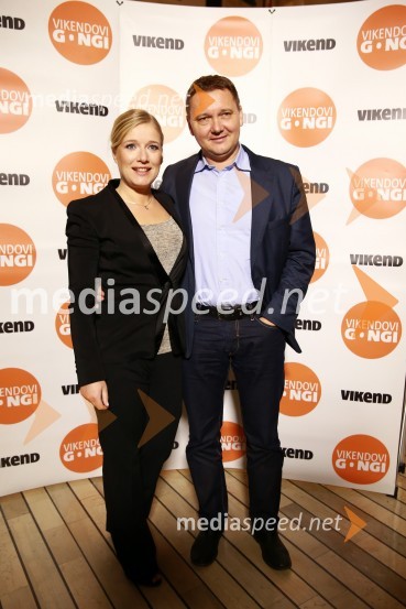 Manica Janežič Ambrožič, voditeljica, RTV Slovenija;  Tomaž Ambrožič, direktor, Sport media focusVikendovi Gongi popularnosti, podelitev 2014