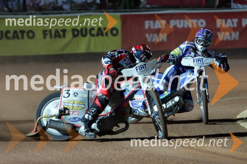 Greg Hancock, ZDA in Matej Žagar, Slovenija (v ozadju)SPEEDWAY, Speedway Grand Prix - VN Italije 2005 dirka