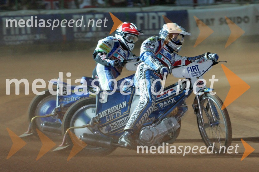 Hans Andersen, Danska (spredaj) in Matej Žagar, SlovenijaSPEEDWAY, Speedway Grand Prix - VN Italije 2005 dirka