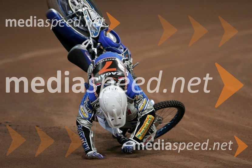 Matej Žagar, padec na treninguSPEEDWAY GRAND PRIX, VN Velike Britanije 2007, trening