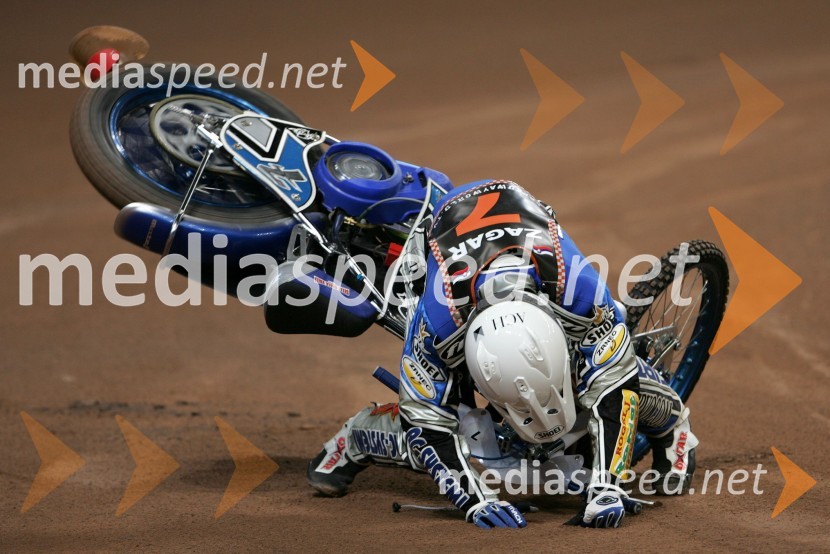 Matej Žagar, padec na treninguSPEEDWAY GRAND PRIX, VN Velike Britanije 2007, trening