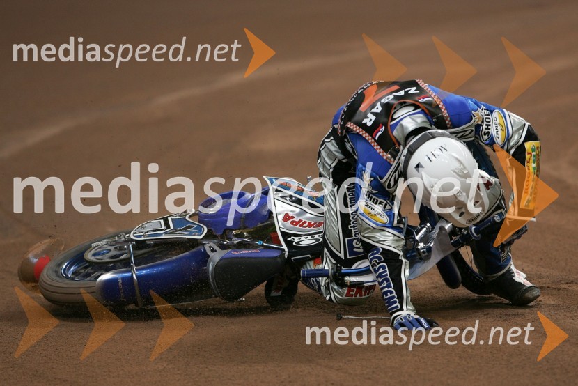 Matej Žagar, padec na treninguSPEEDWAY GRAND PRIX, VN Velike Britanije 2007, trening