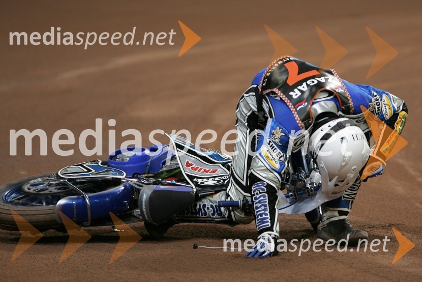 Matej Žagar, padec na treninguSPEEDWAY GRAND PRIX, VN Velike Britanije 2007, trening