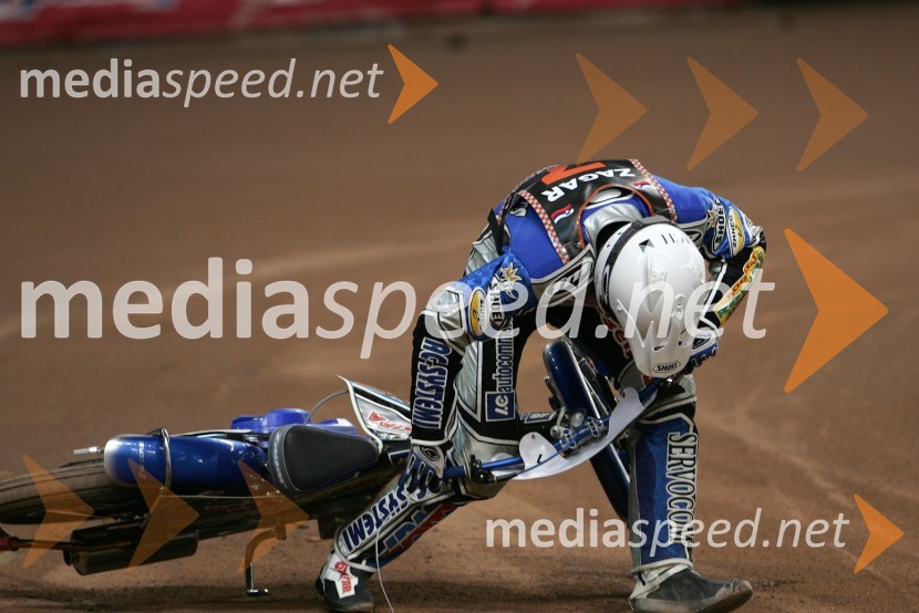 Matej Žagar, padec na treninguSPEEDWAY GRAND PRIX, VN Velike Britanije 2007, trening