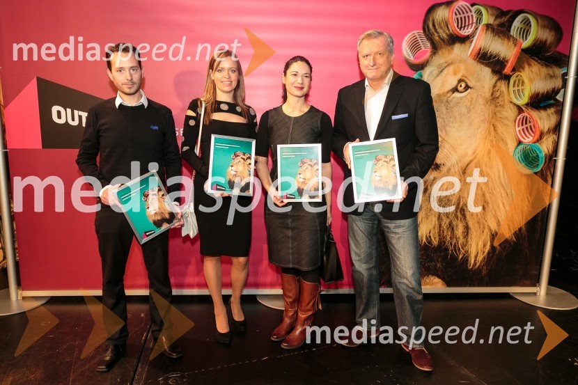  Tomca Nace, Luna TBWA;  Teja Starc, Zavarovalnica Tilia;  Dali Bungič, direktorica poslovno strateškega oddelka LUNA\TBWA;  Janez Rakušček, Luna TBWAOutstanding 2014, podelitev nagrad