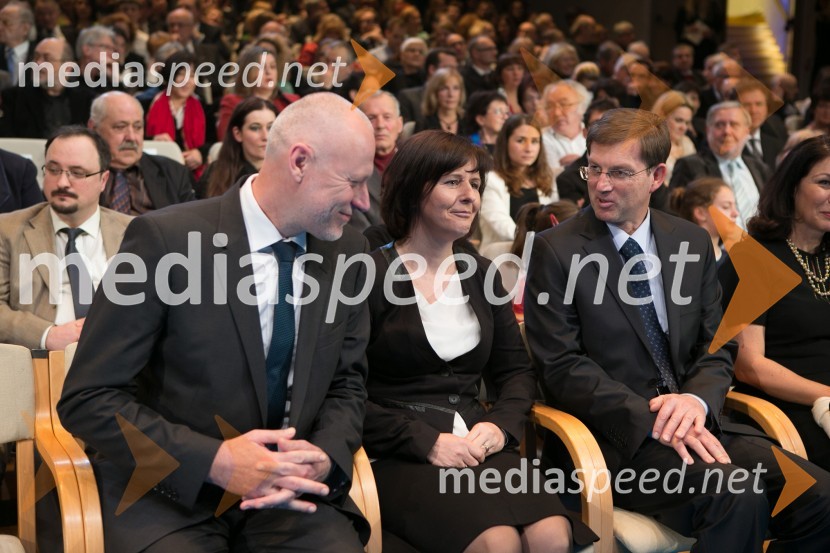 dr. Milan Brglez, predsednik Državnega zbora Republike Slovenije;  Mateja Gantar; prof. dr. Miro Cerar, predsednik vlade Republike SlovenijePrešernova proslava ob kulturnem prazniku 2015