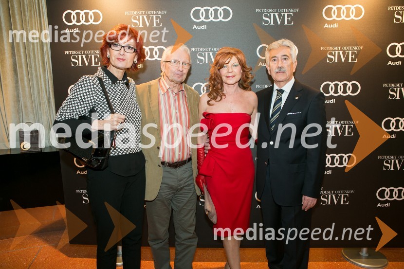  Darinka Pavlič Kamien, strokovnjakinja za komuniciranje in predsednica organizacijskega odbora Lions ples; dr. Peter Kamien;  Darja Kuhar Kotnik, soustanoviteljica in podpredsednica Društva za zdravje naroda;  Rajko Kotnik, državni pravobranilecPetdeset odtenkov sive, VIP predpremiera filma